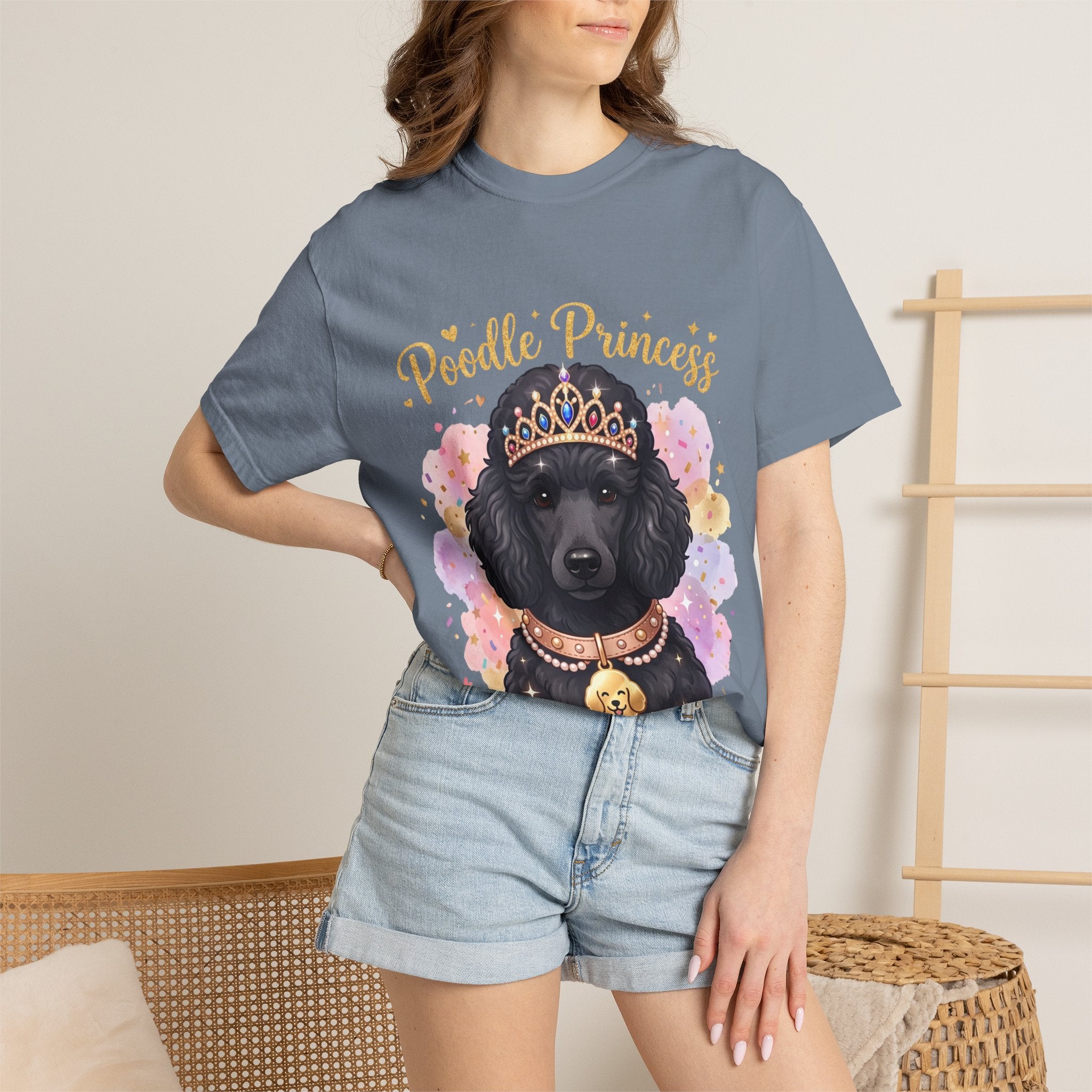 Poodle Princess T-Shirt – Cute Black Poodle Crown Graphic Tee for Dog Lovers