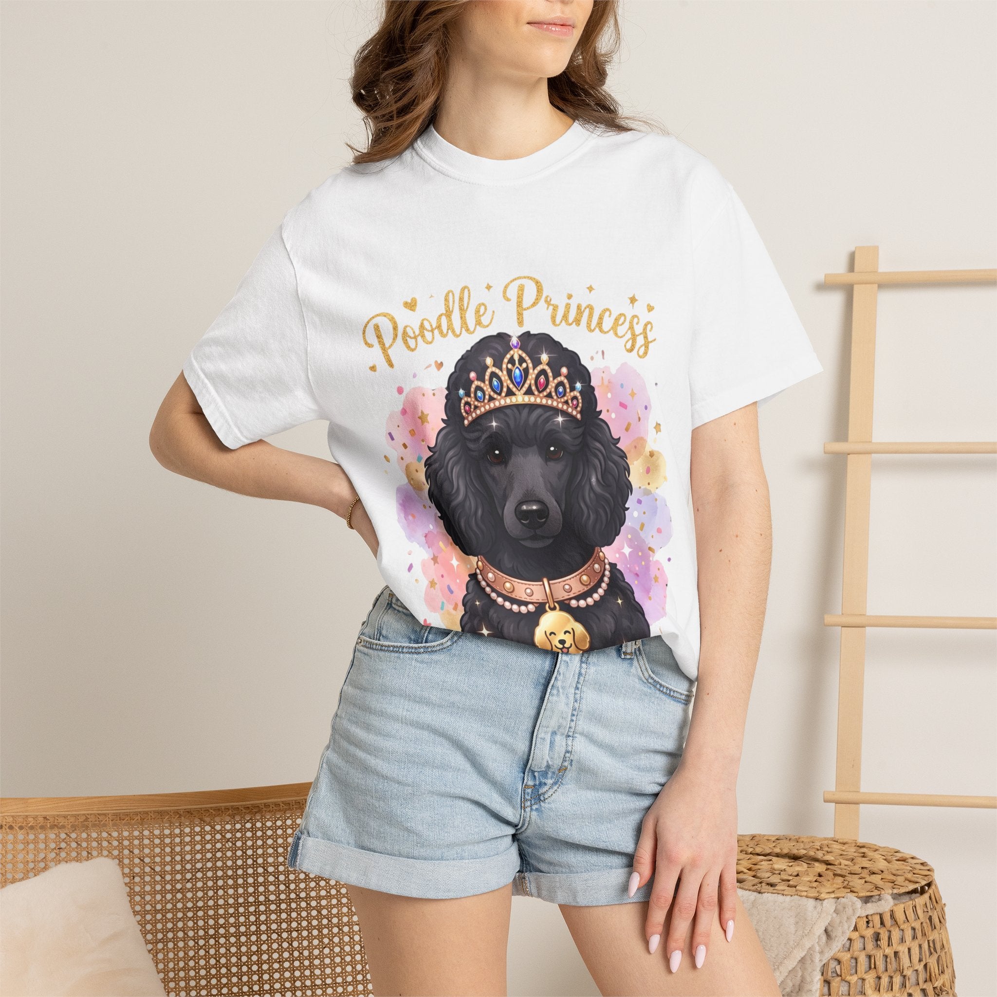 Poodle Princess T-Shirt – Cute Black Poodle Crown Graphic Tee for Dog Lovers