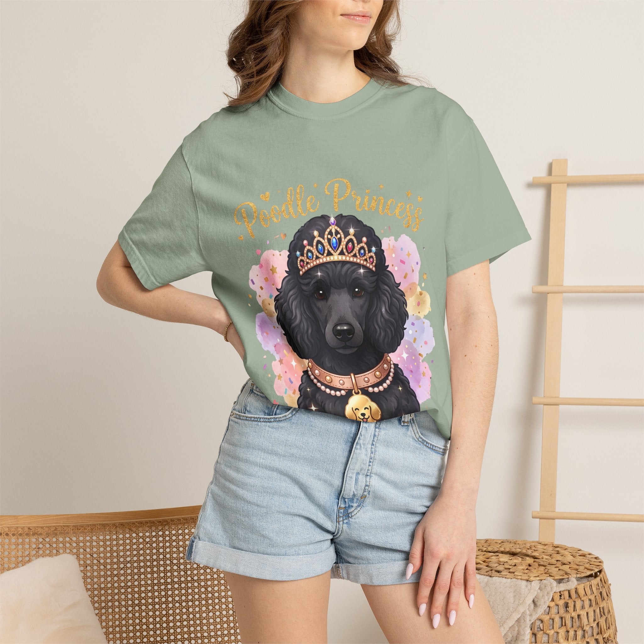 Poodle Princess T-Shirt – Cute Black Poodle Crown Graphic Tee for Dog Lovers