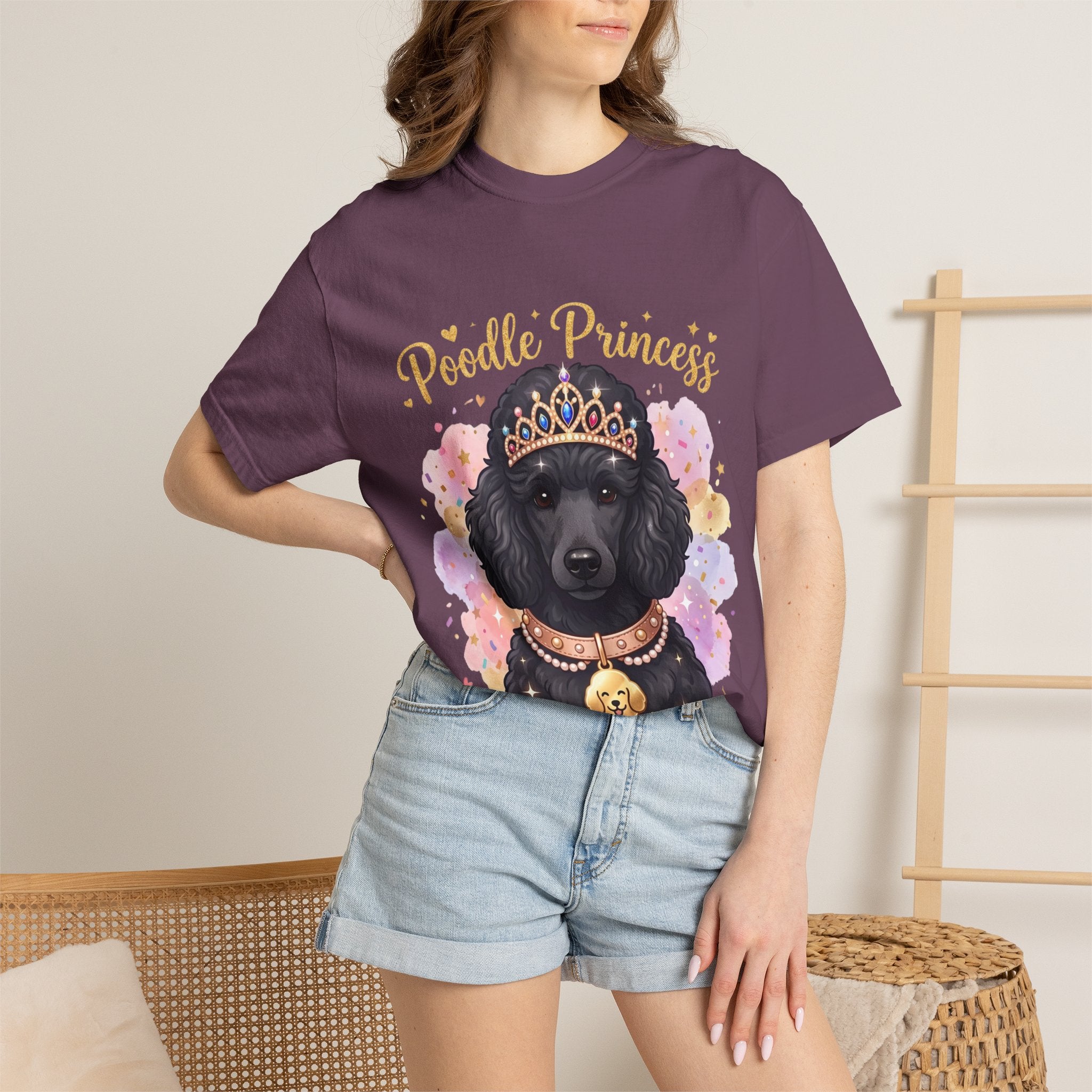 Poodle Princess T-Shirt – Cute Black Poodle Crown Graphic Tee for Dog Lovers