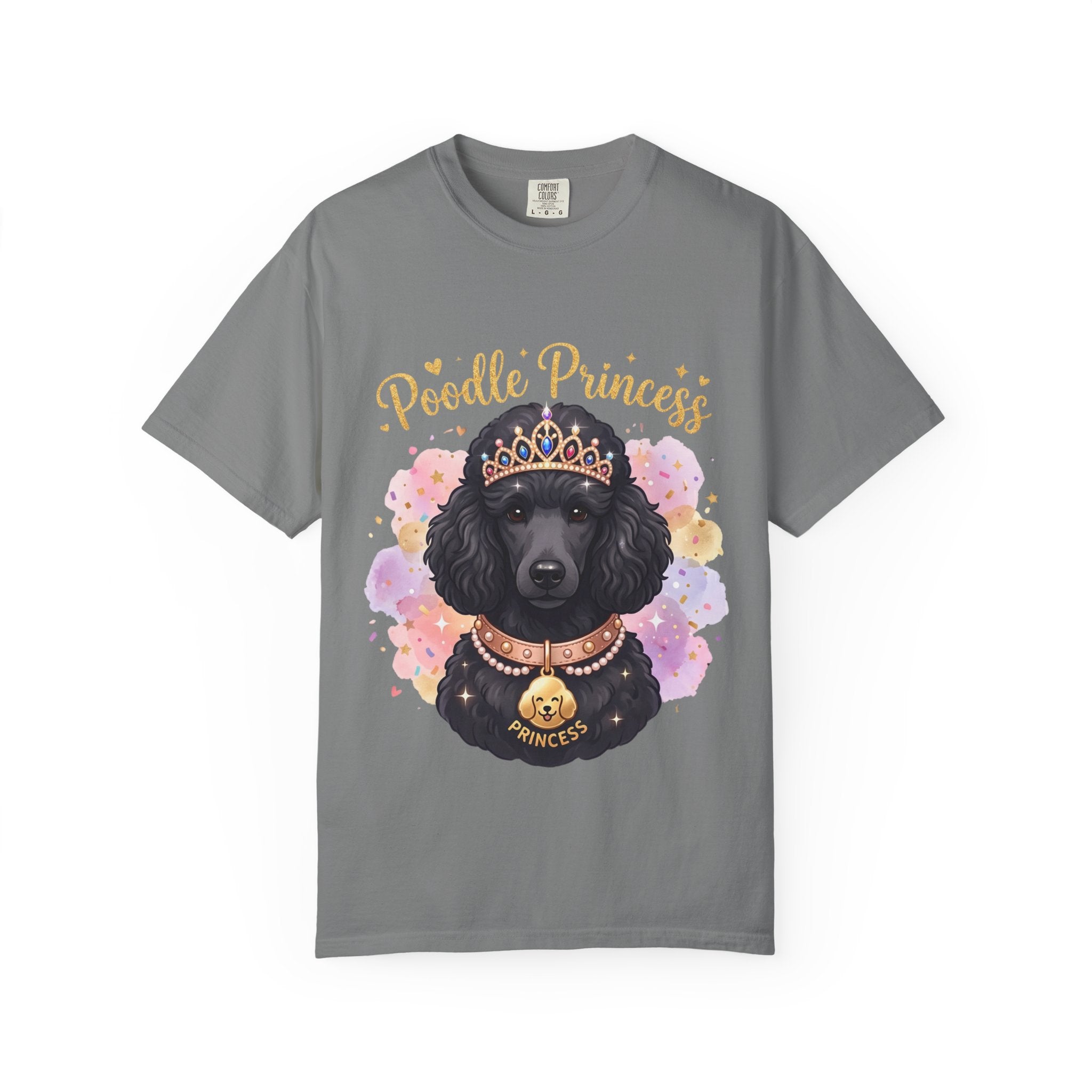Poodle Princess T-Shirt – Cute Black Poodle Crown Graphic Tee for Dog Lovers