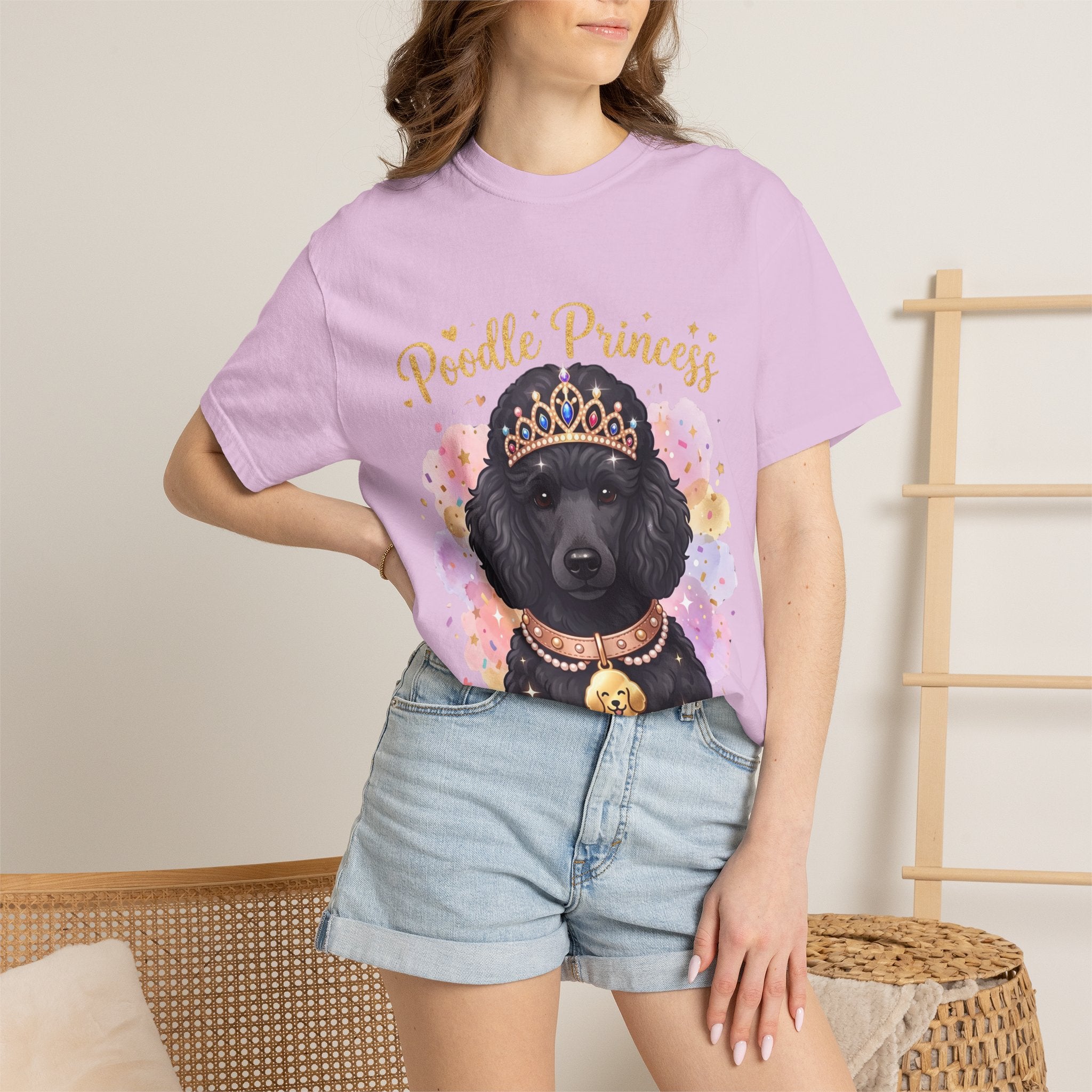 Poodle Princess T-Shirt – Cute Black Poodle Crown Graphic Tee for Dog Lovers